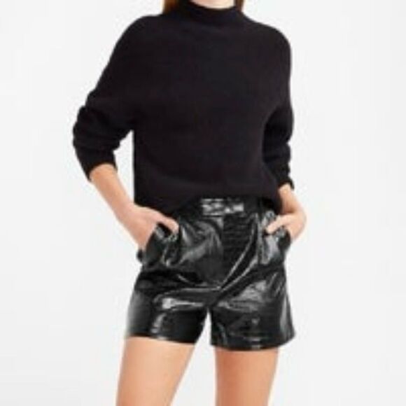 Express Super High Waist Croc-Embossed Faux Leather Shorts Size 12 - Picture 3 of 14